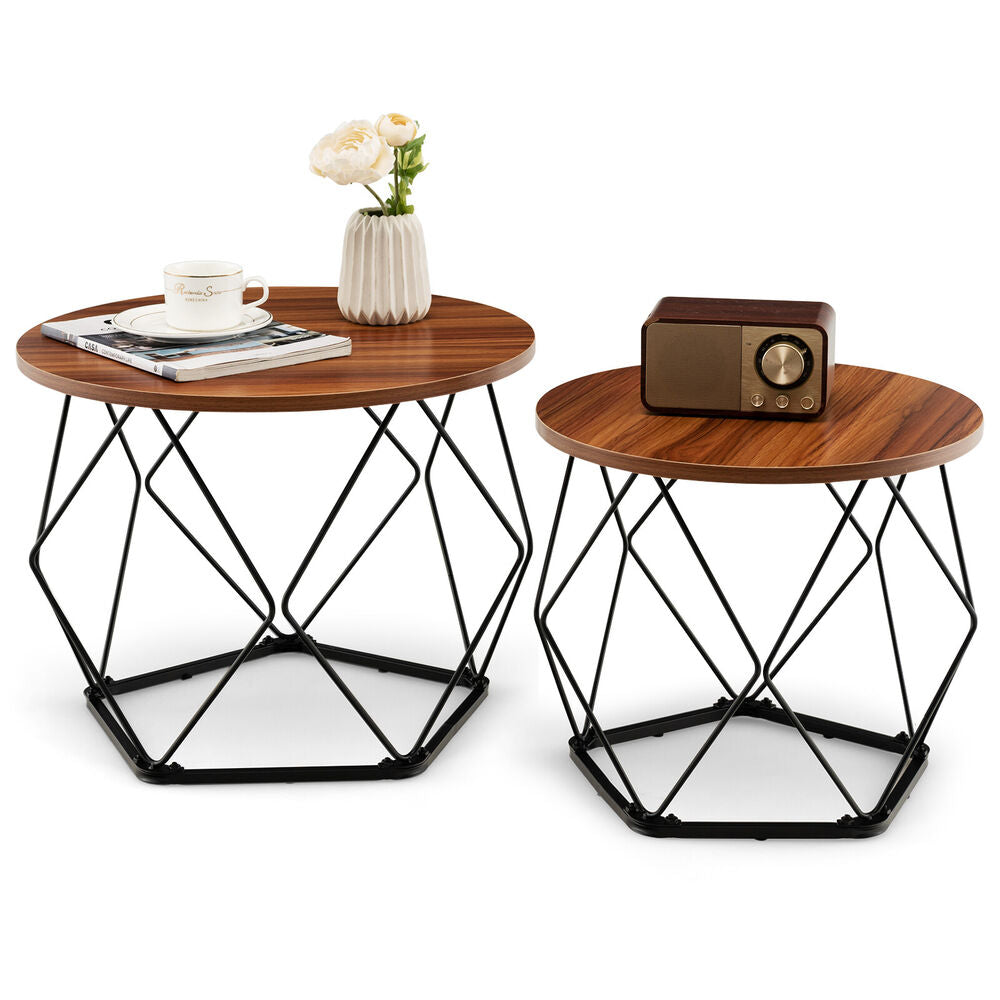 Ester - Round Wood Coffee Table Set of 2 Oval Coffee Table