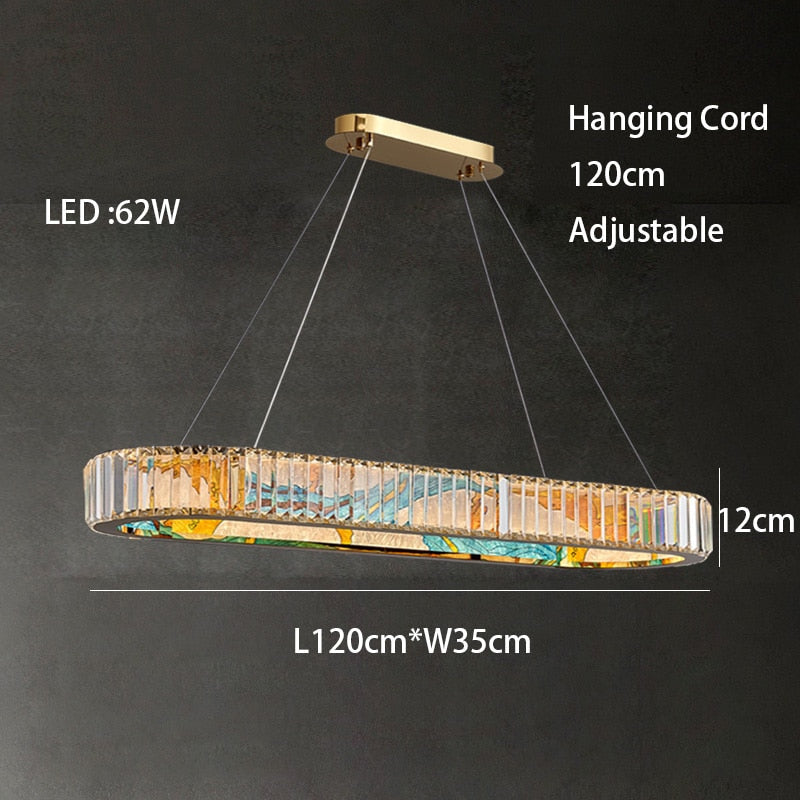 MAK Colored-Map Wall/Pendant/Ceiling Chandelier Dimmable LED Stained Glass Oval Gold Post-modern