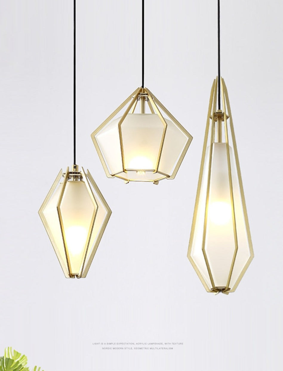 IIS Nordic Diamond Glass Golden Ceiling Hanging Lamp