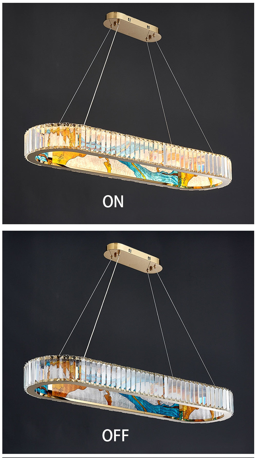MAK Colored-Map Wall/Pendant/Ceiling Chandelier Dimmable LED Stained Glass Oval Gold Post-modern