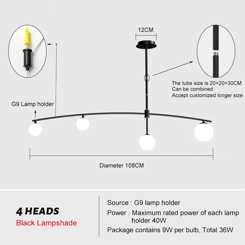 Nordic Glass Ball Design Chandelier Home Dining Room