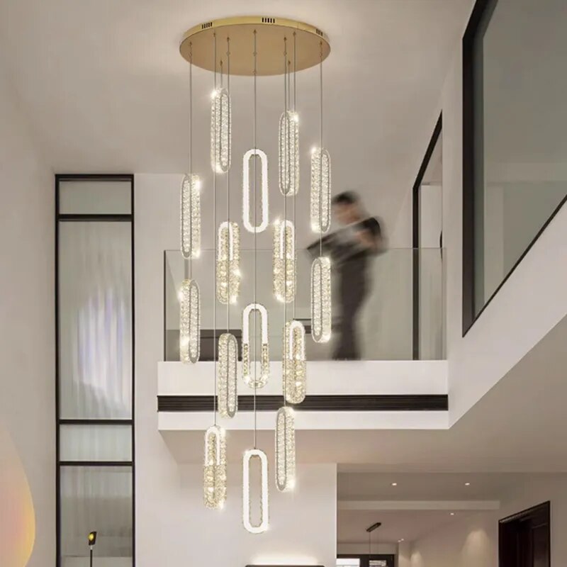 YLK Oval Long LED Crystal chandelier for staircase luxury lobby hallway hanging light