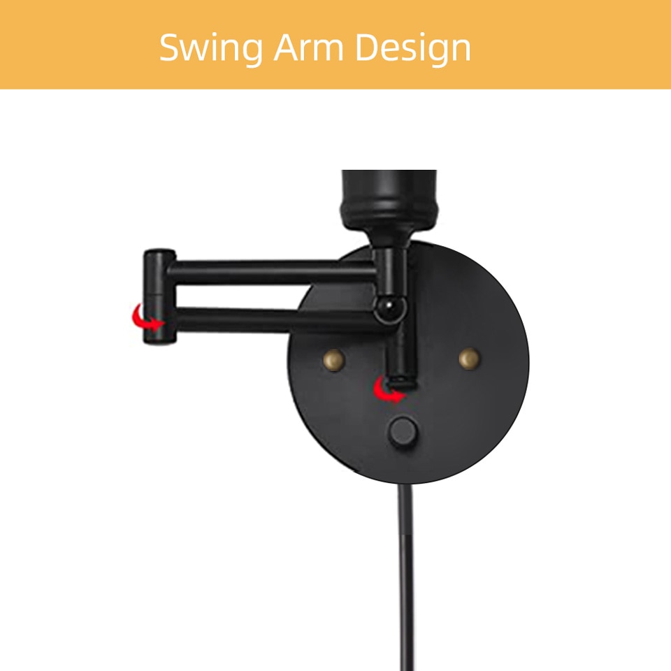 AiS Indoor Wall Lamp Dimmable E26 Bulb, Metal Adjustable Swing Arm