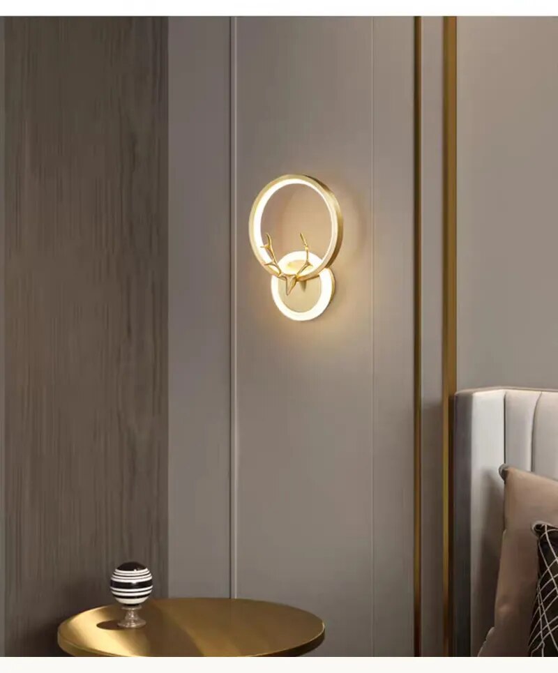 Black/Golden Round Tunnie Deer Modern Simple Wall Lamp