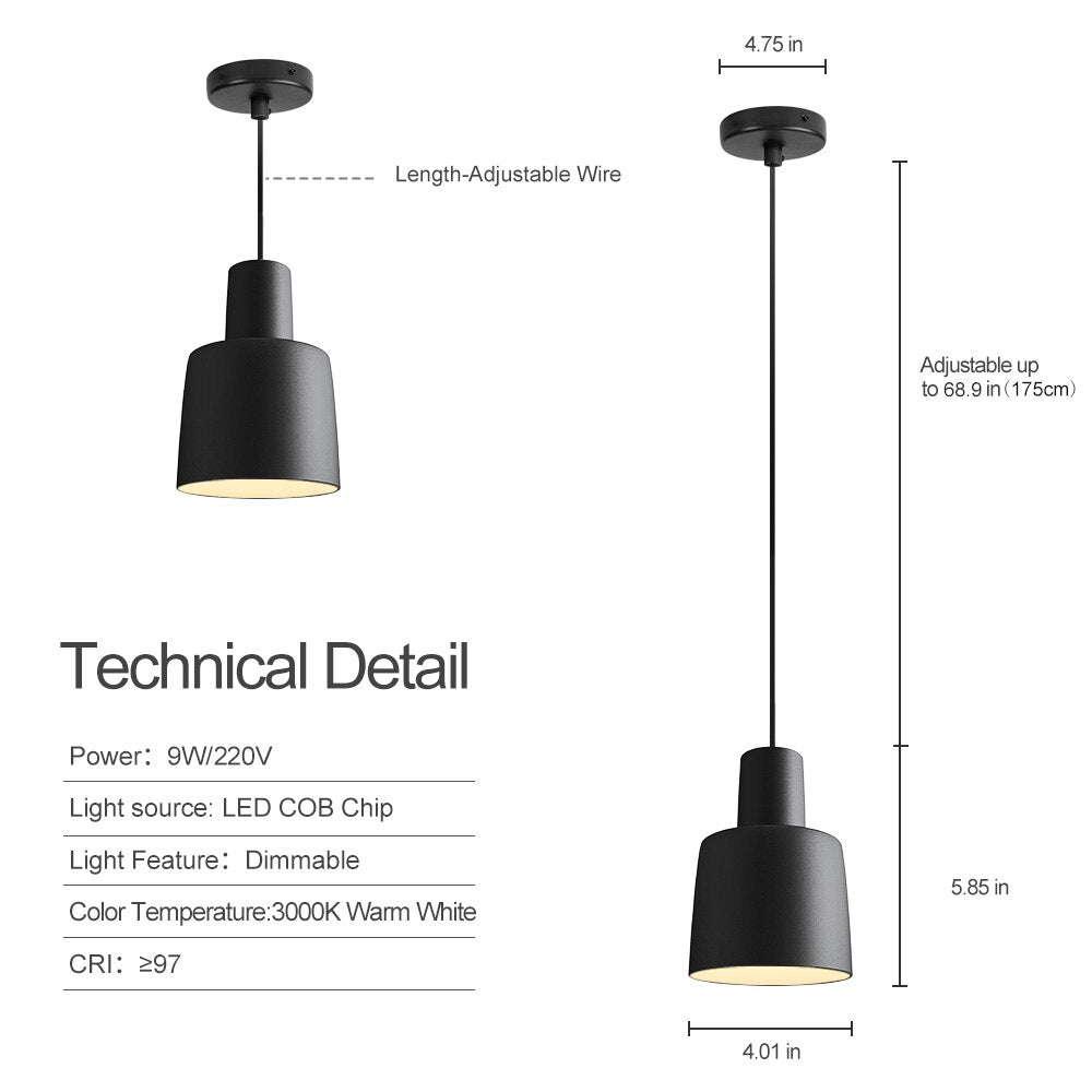 AiS Dimmable Pendant Light 9W CRI97 Adjustable Length Minimalist Style