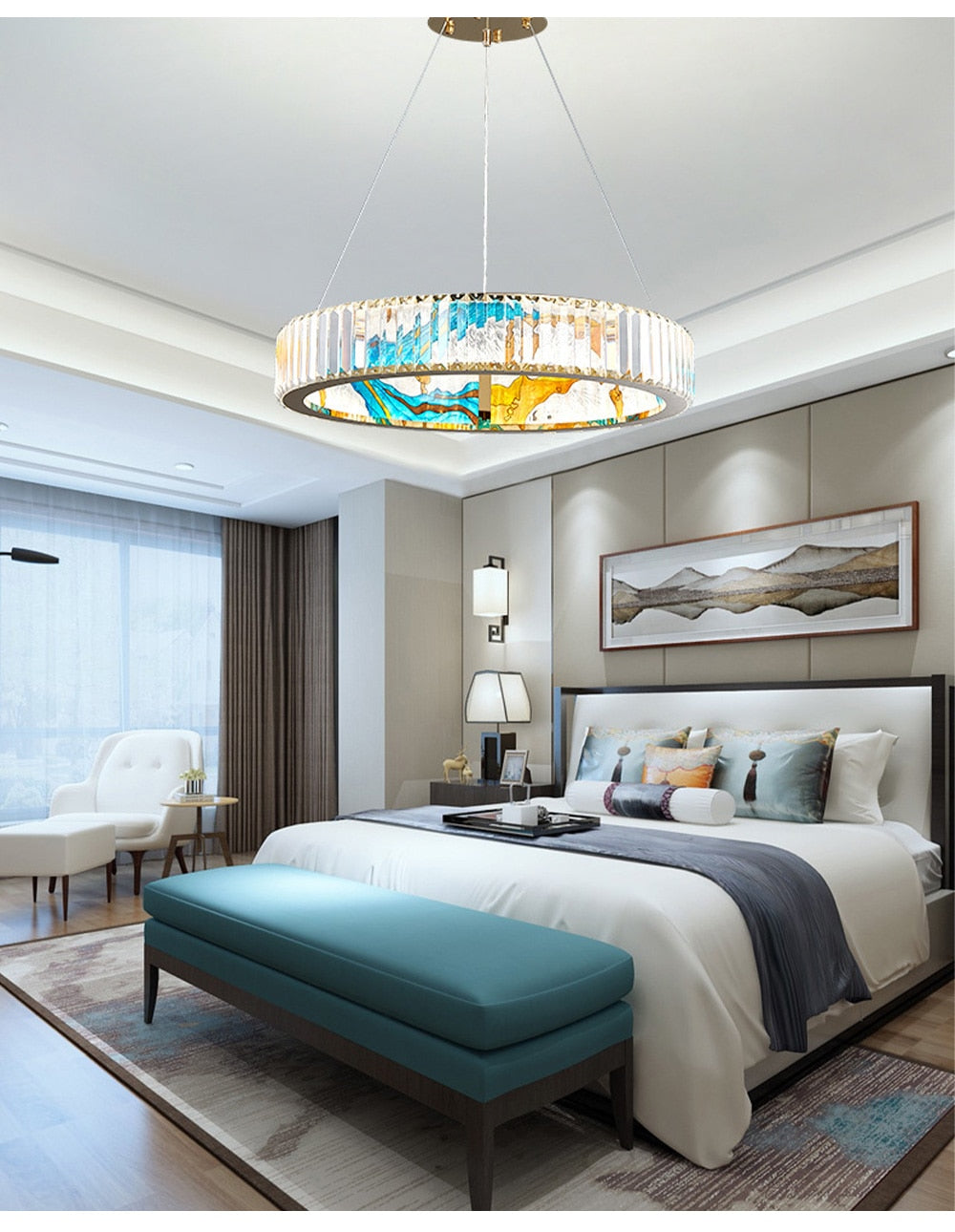 MAK Colored-Map Wall/Pendant/Ceiling Chandelier Dimmable LED Stained Glass Oval Gold Post-modern