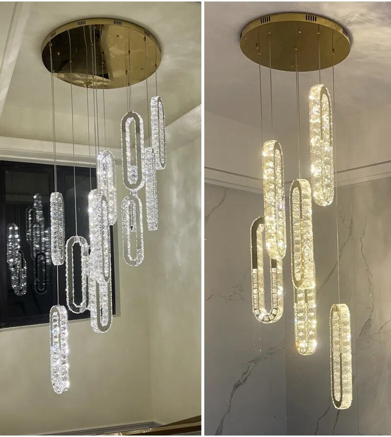 YLK Oval Long LED Crystal chandelier for staircase luxury lobby hallway hanging light