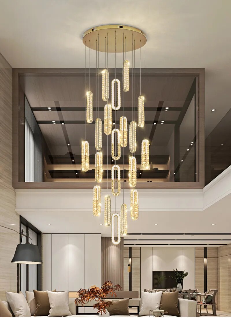 YLK Oval Long LED Crystal chandelier for staircase luxury lobby hallway hanging light