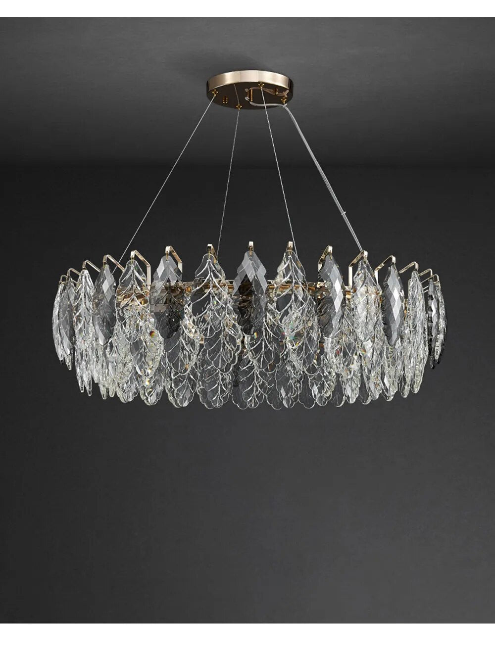 LED Dimmable Crystal Goose Feather Gold Silver Lustre Chandelier