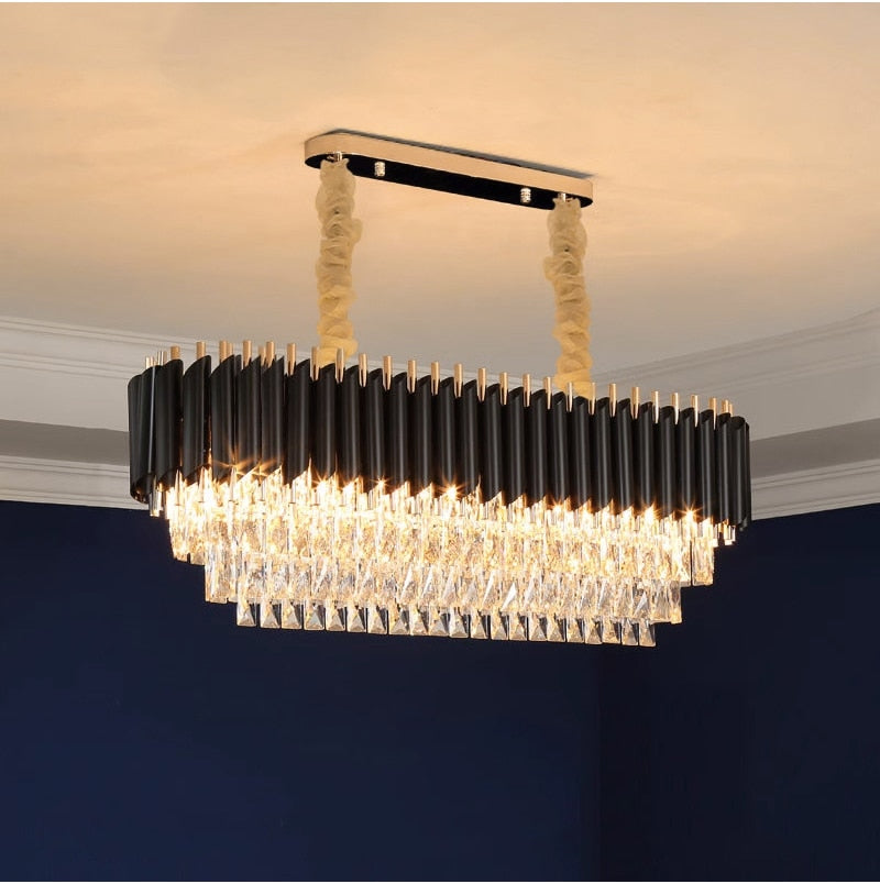 YLK Modern crystal chandelier for dining room oval design black hanging lamp