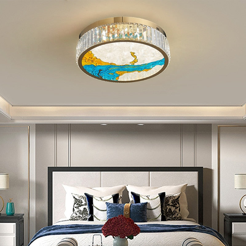 MAK Colored-Map Wall/Pendant/Ceiling Chandelier Dimmable LED Stained Glass Oval Gold Post-modern