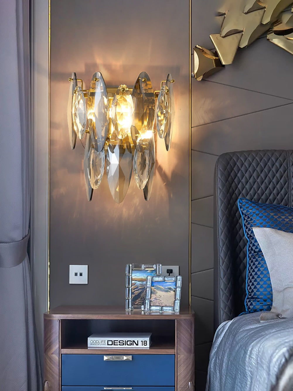Ylk Gold Luxury Gray Crystal Wall Lamp