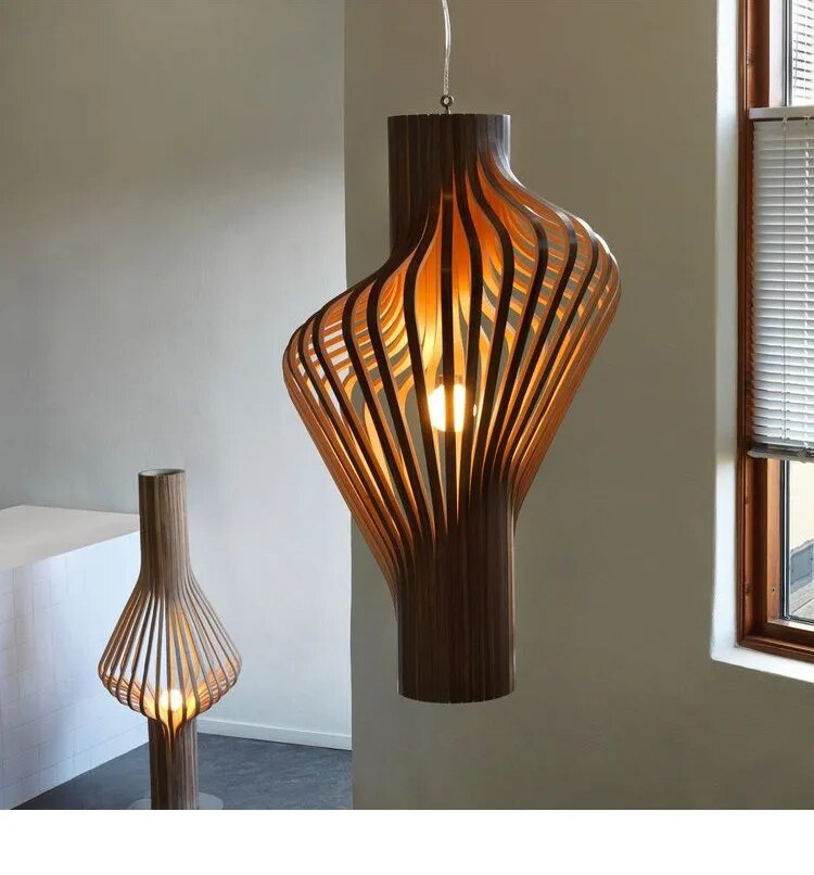 Nordic Wooden Cage Chandelier Birdcage Pendant Lights