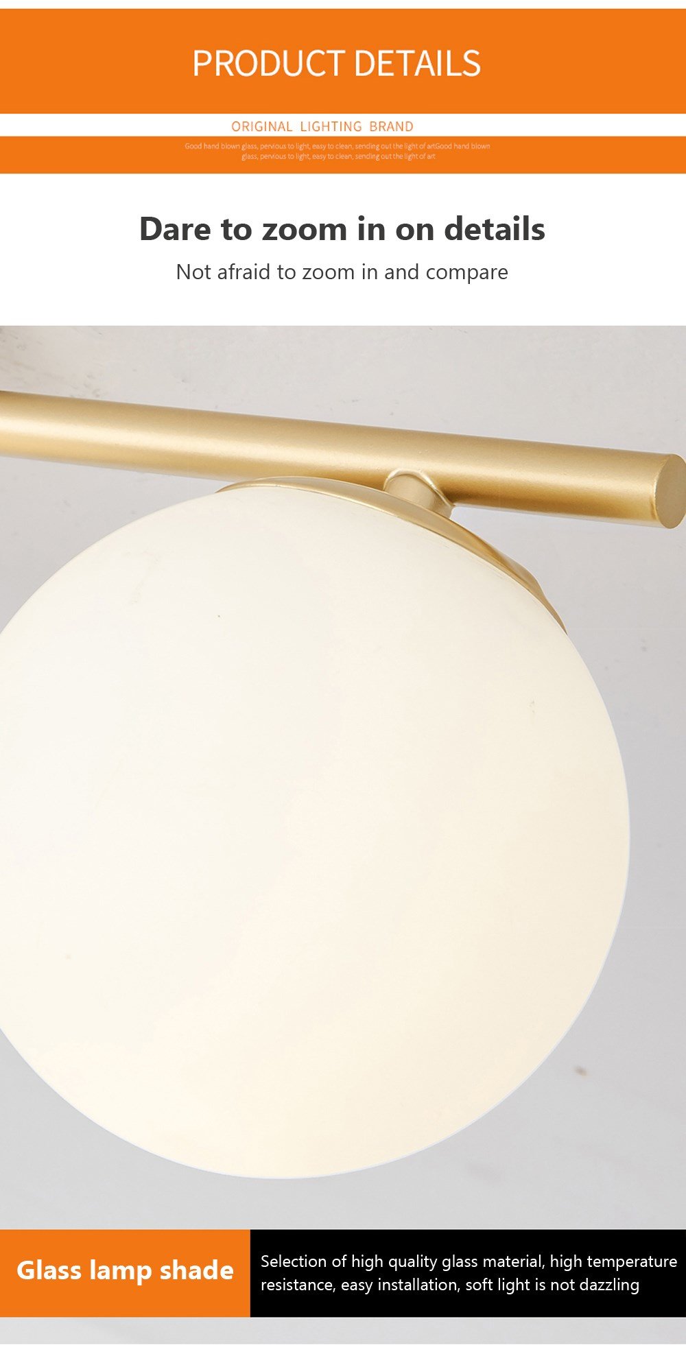DAR Nordic LED Glass Ceiling Light White Ball Creative Golden