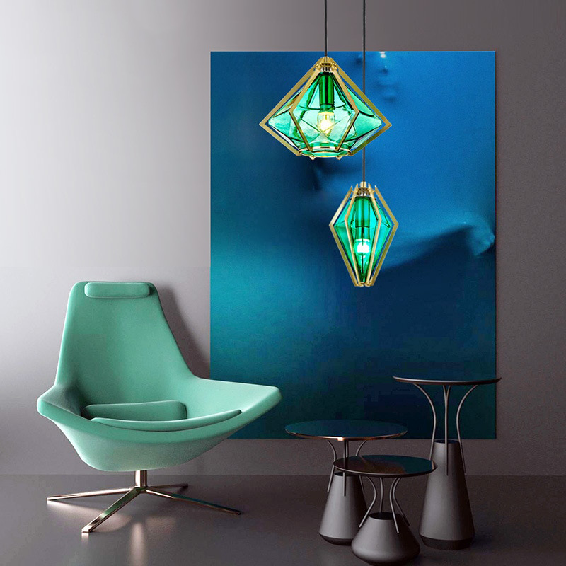 IIS Nordic Diamond Glass Golden Ceiling Hanging Lamp