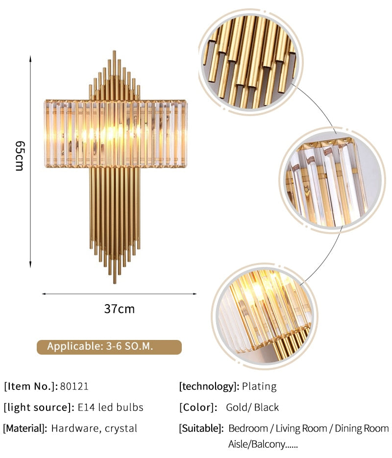 Ylk Black/Gold Crystal Wall Lamp