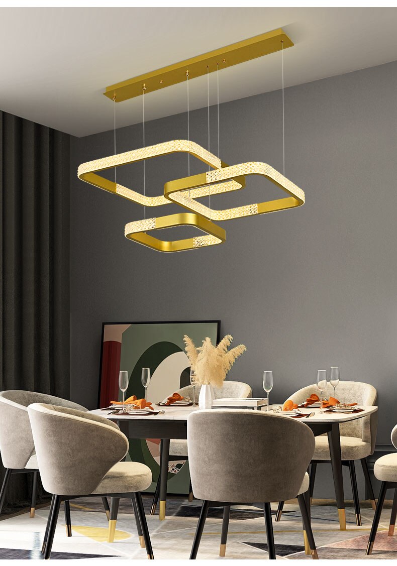 Indoors Ahsan - Gold Black Circle Rectangular Chandeliers Ceiling Lights