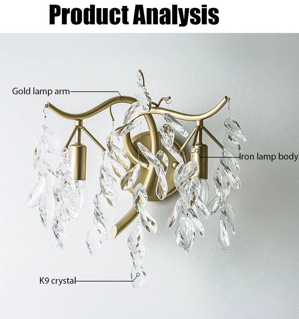 IIS Modern Crystal Gold branch Sconces Luxury Light Fixture