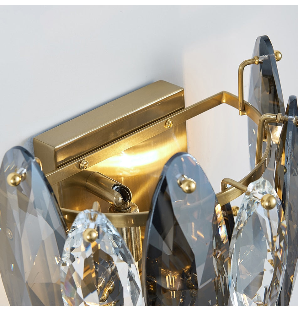 Ylk Gold Luxury Gray Crystal Wall Lamp