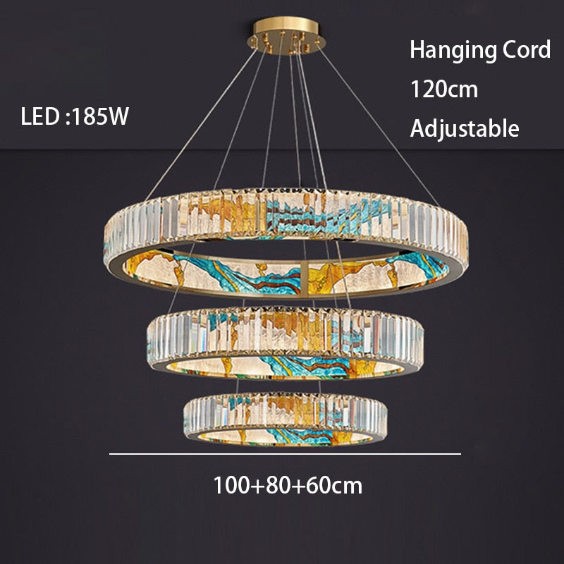 MAK Colored-Map Wall/Pendant/Ceiling Chandelier Dimmable LED Stained Glass Oval Gold Post-modern