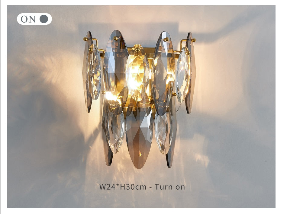 Ylk Gold Luxury Gray Crystal Wall Lamp