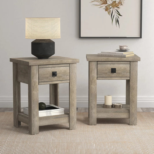 Dagrun - Modern Farmhouse 1 Drawer Nightstand Set of 2 Bedside Table