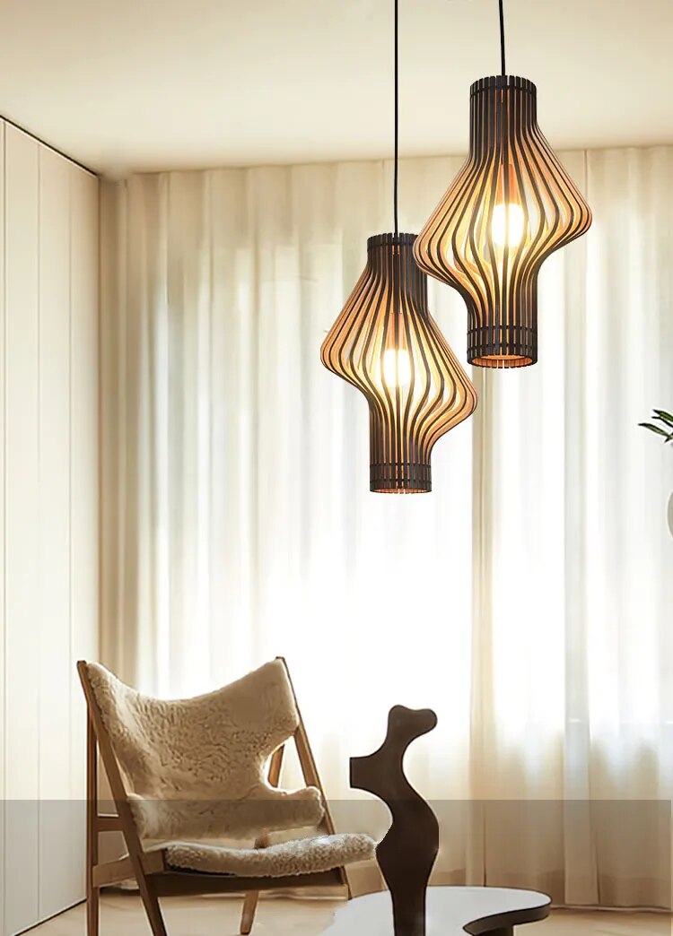 Nordic Wooden Cage Chandelier Birdcage Pendant Lights