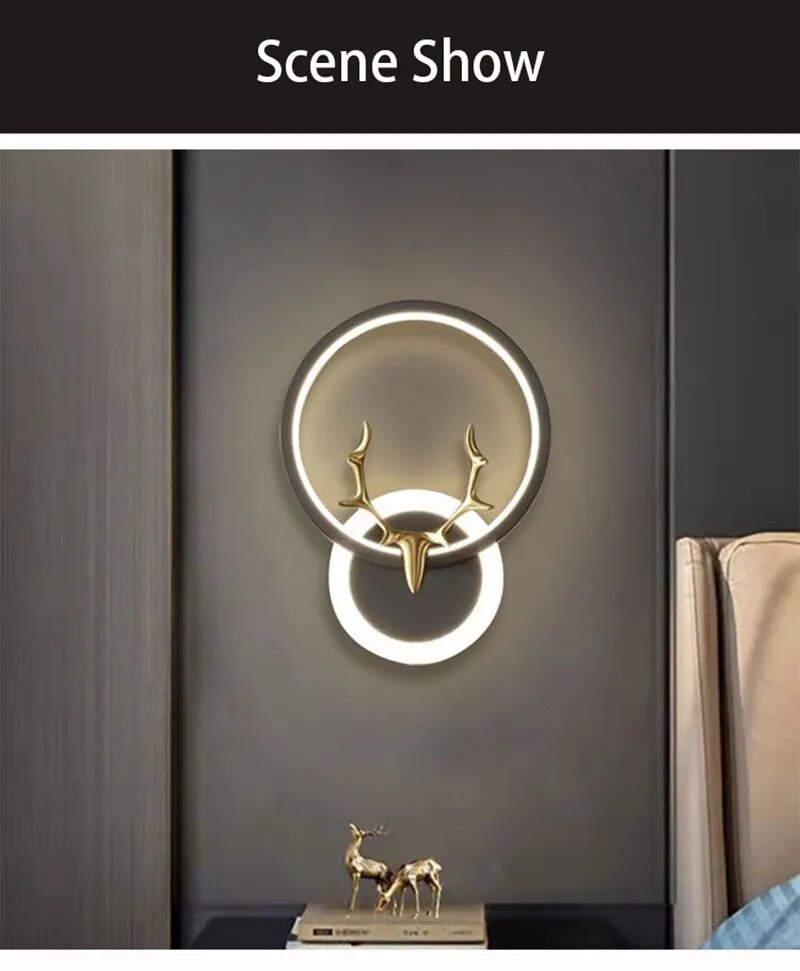 Black/Golden Round Tunnie Deer Modern Simple Wall Lamp