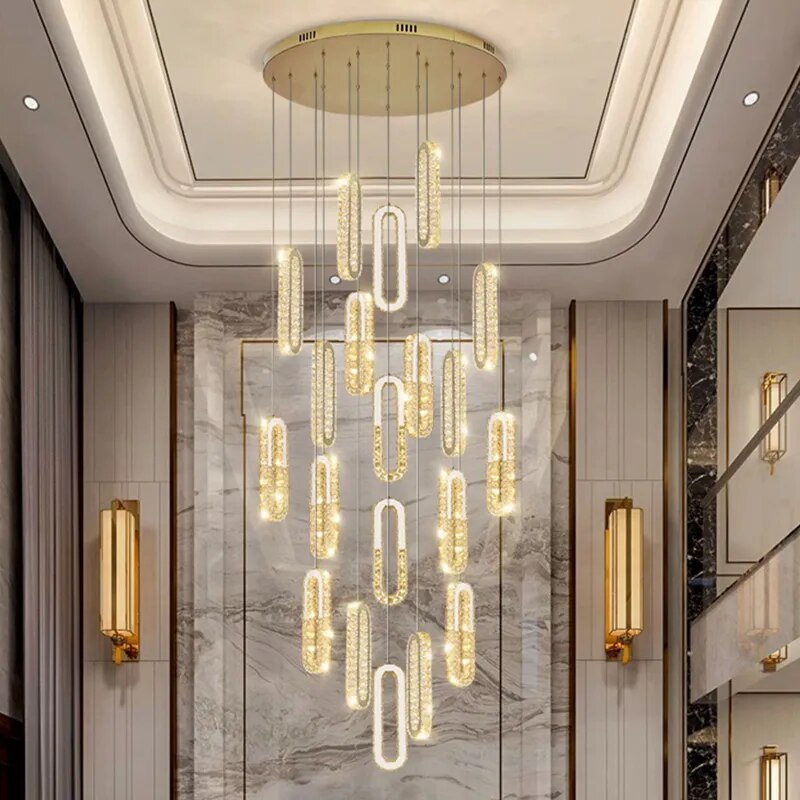 YLK Oval Long LED Crystal chandelier for staircase luxury lobby hallway hanging light