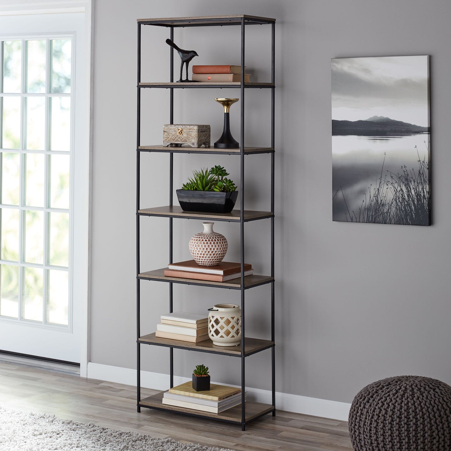 Inkeri - 6-Shelf Gold Metal Frame Bookcase