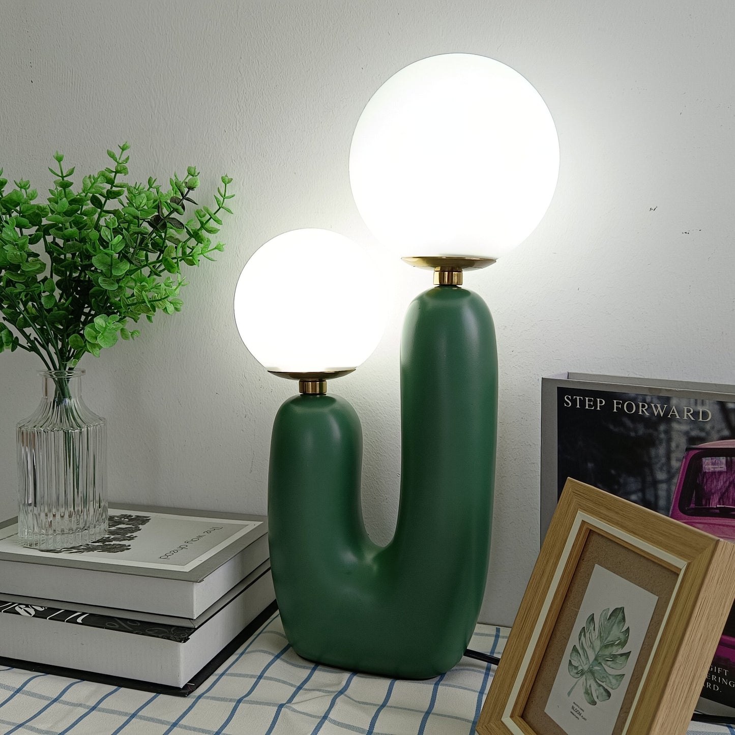 OUD Aubrey Glass Ball Table Lamp Green Pink Resin body