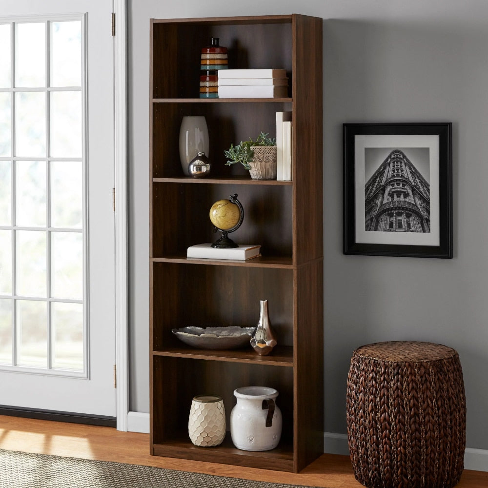 Njord - 5-Shelf Book Shelf Living Room Shelves Wood Shelves