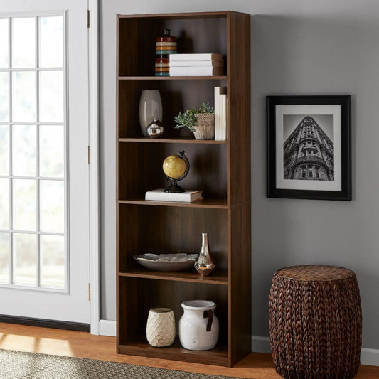 Njord - 5-Shelf Book Shelf Living Room Shelves Wood Shelves