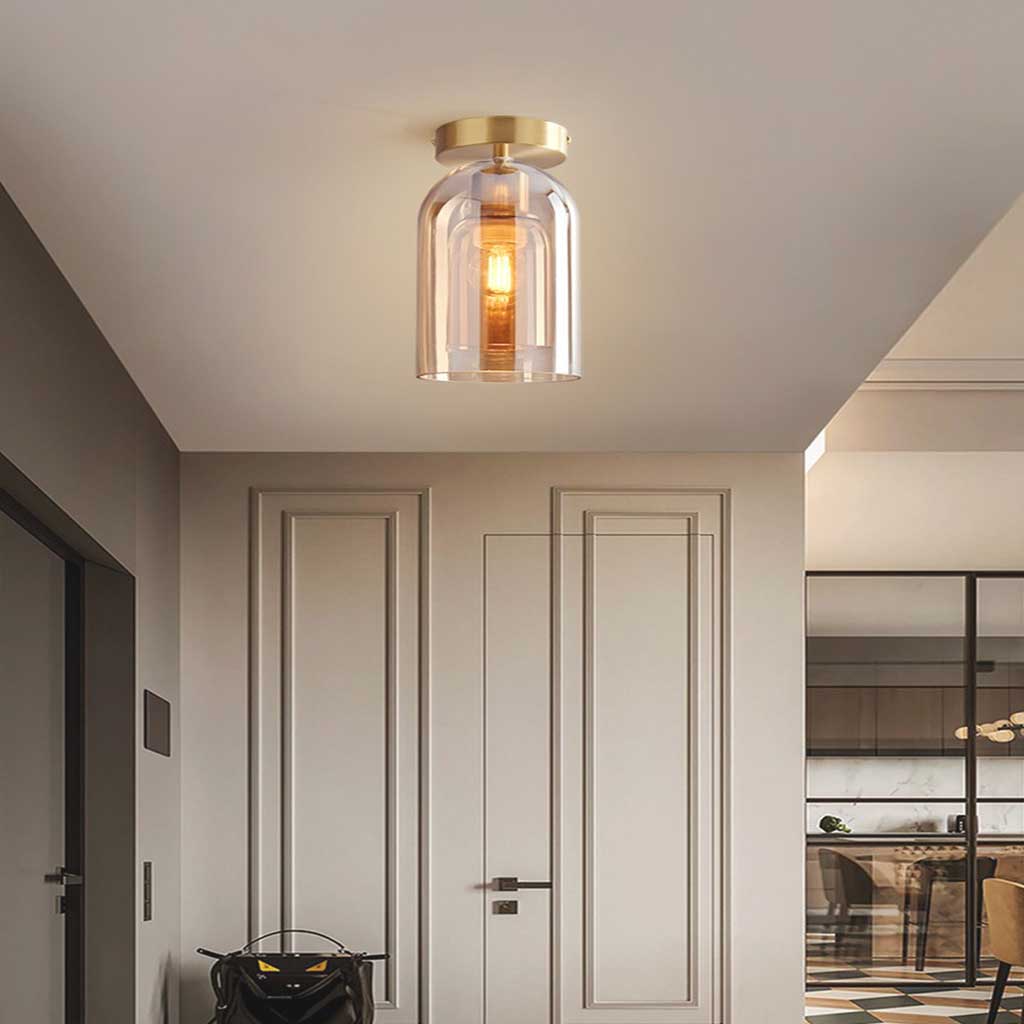 Semi-Flush Mount Ceiling Light Modern Glass Globe, Black / Gold