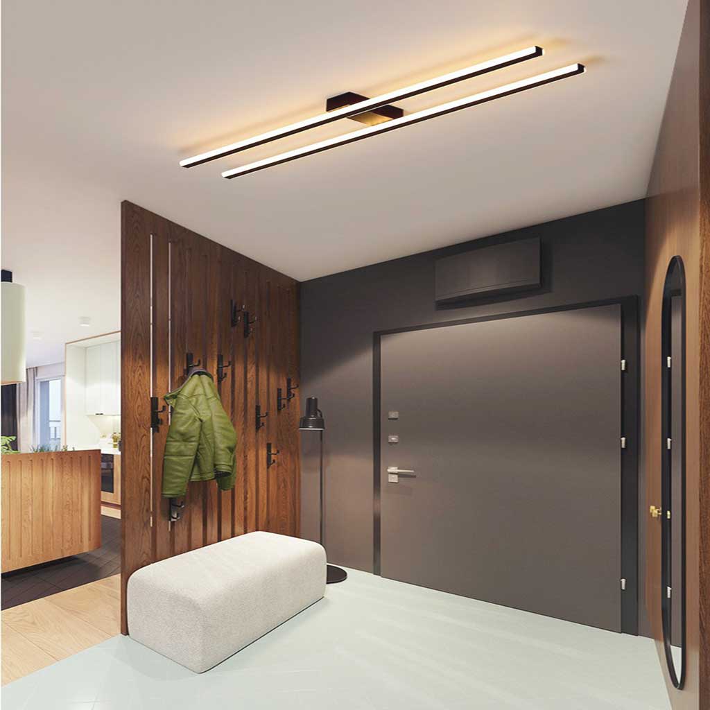 Semi-Flush Mount Ceiling Light  Minimalist Dual Bar Linear LED, 3 Colors