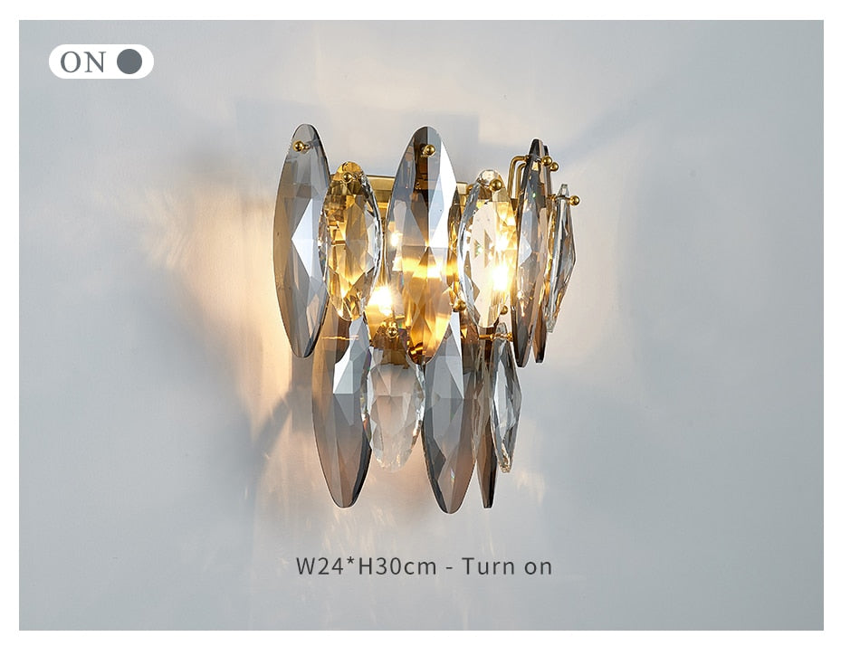 Ylk Gold Luxury Gray Crystal Wall Lamp