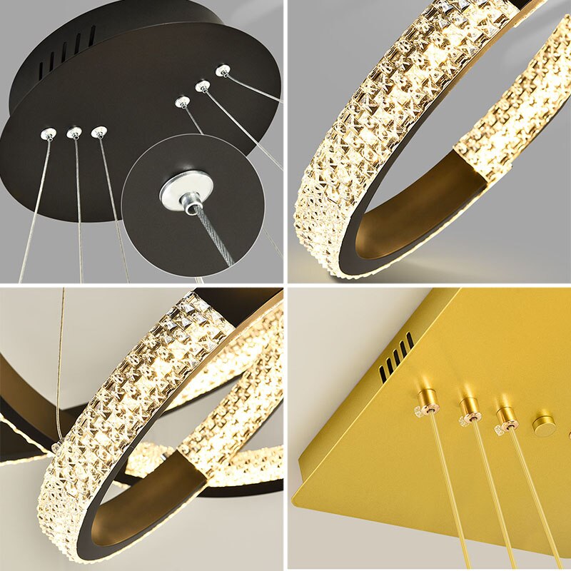 Indoors Ahsan - Gold Black Circle Rectangular Chandeliers Ceiling Lights