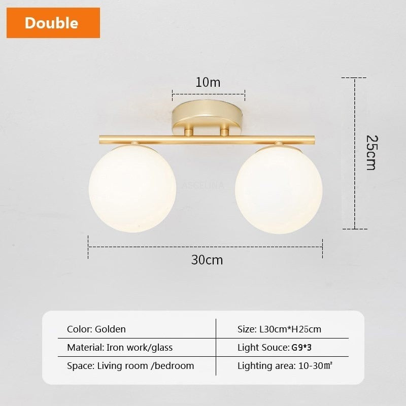 DAR Nordic LED Glass Ceiling Light White Ball Creative Golden