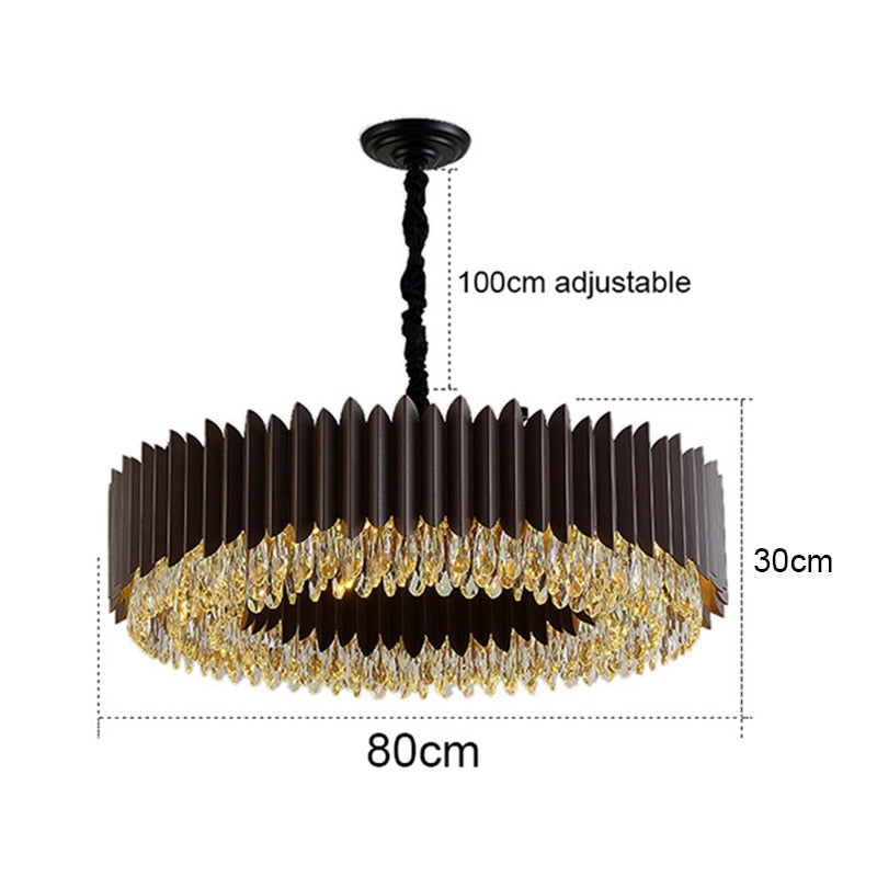 IND Modern Luxury Crystal Round Gold Black Chandelier Light