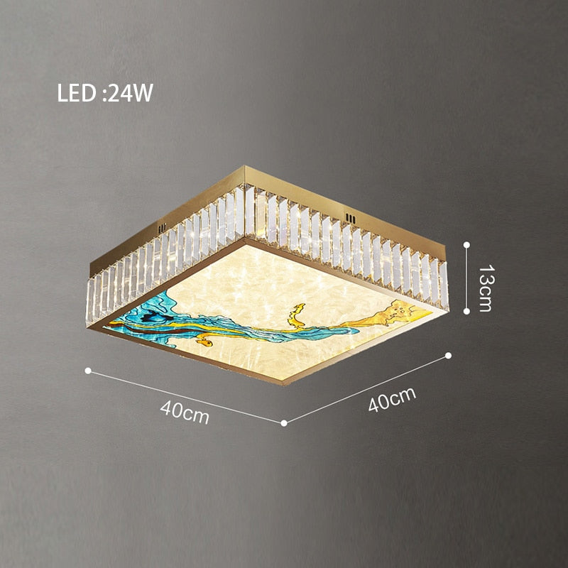 MAK Colored-Map Wall/Pendant/Ceiling Chandelier Dimmable LED Stained Glass Oval Gold Post-modern