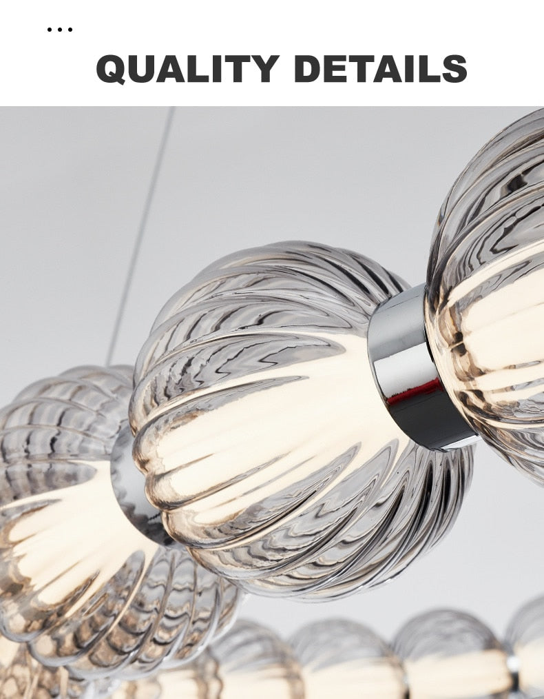 APEX Circular Ring Chrome LED Chandelier Pearl Necklace Style