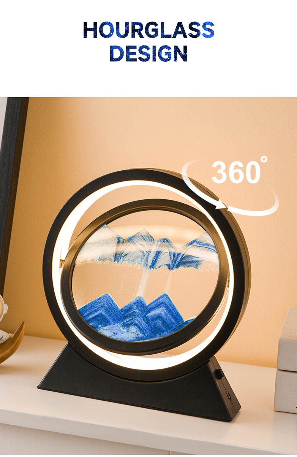 PQ 360° Rotate LED Sand Painting Night Lights