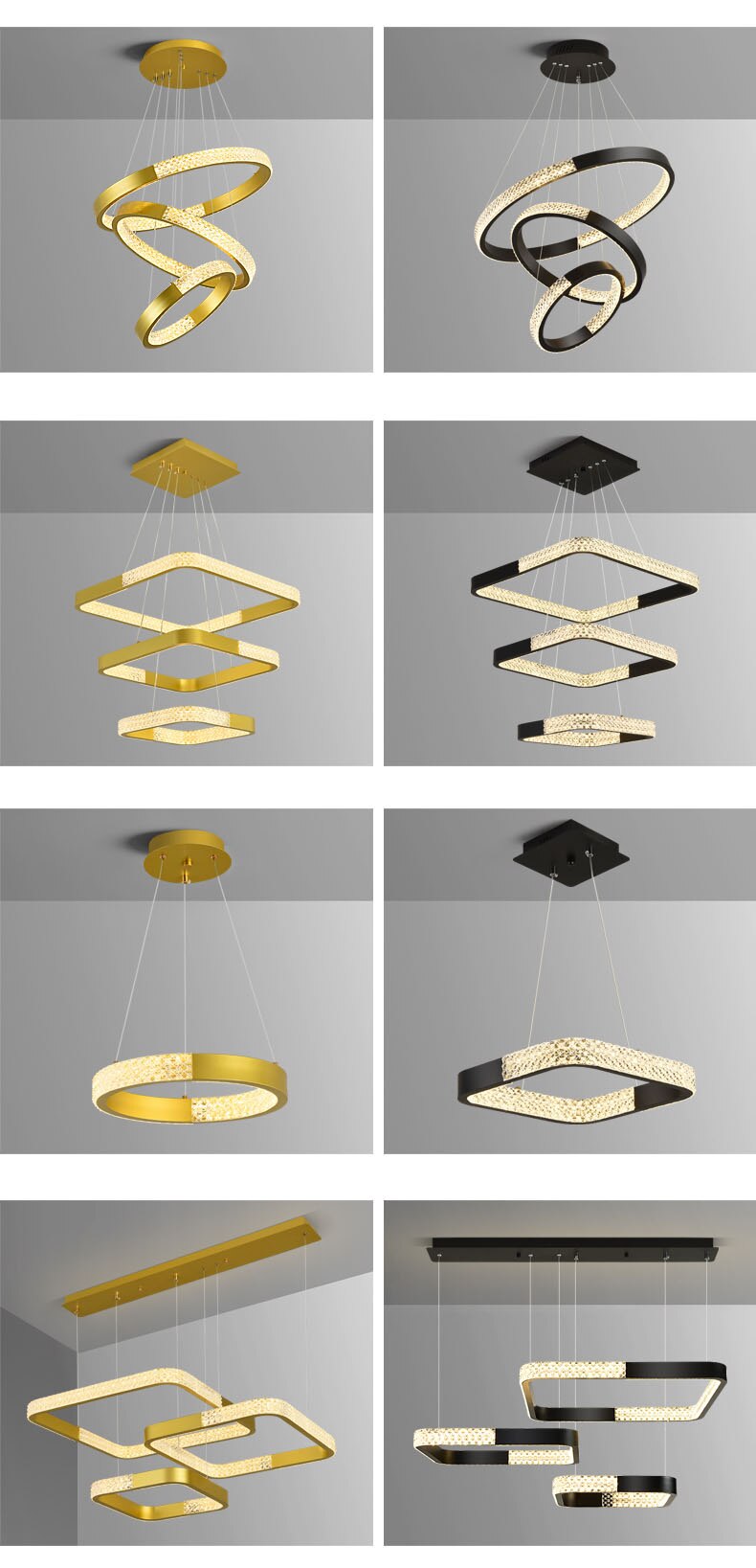 Indoors Ahsan - Gold Black Circle Rectangular Chandeliers Ceiling Lights