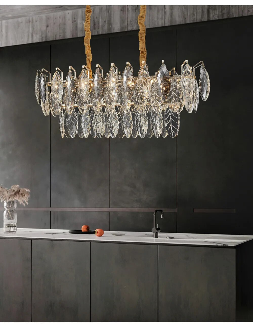 LED Dimmable Crystal Goose Feather Gold Silver Lustre Chandelier