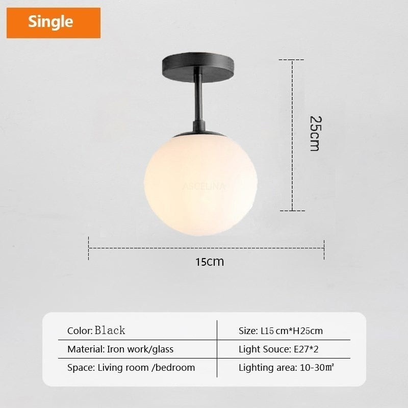 DAR Nordic LED Glass Ceiling Light White Ball Creative Golden