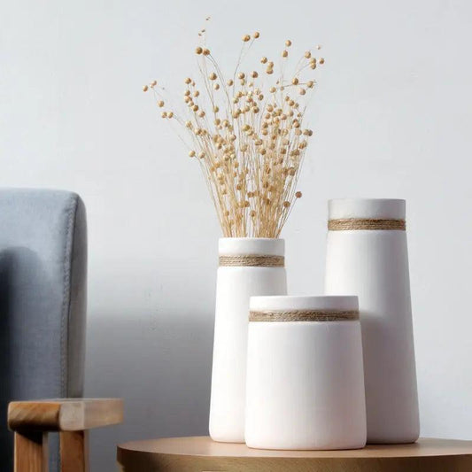 Signe - Modern White Vase with Hemp Rope