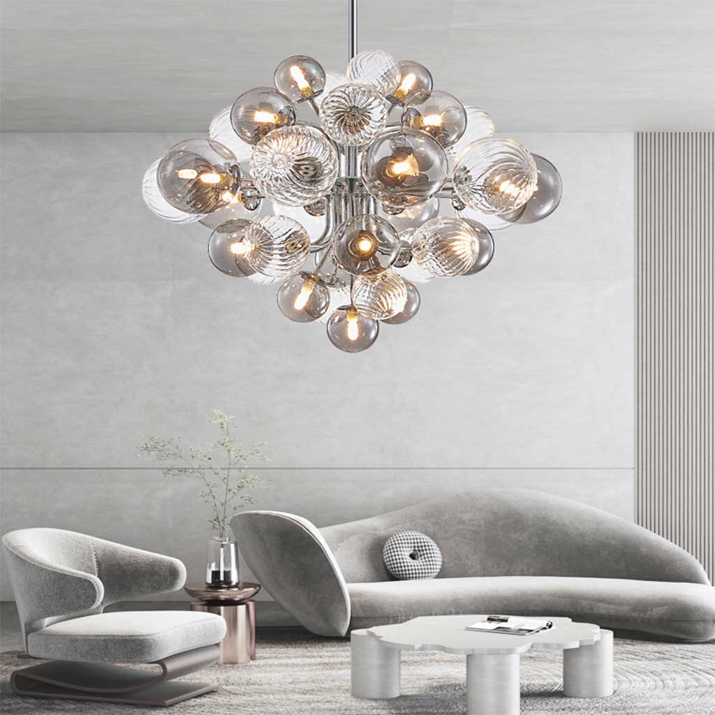 Chandelier Bubble Cluster Luxurious Glass, Smoke Grey