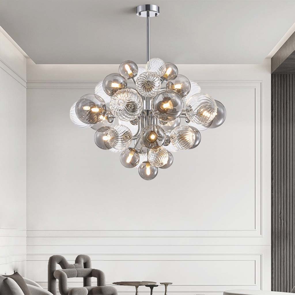 Chandelier Bubble Cluster Luxurious Glass, Smoke Grey