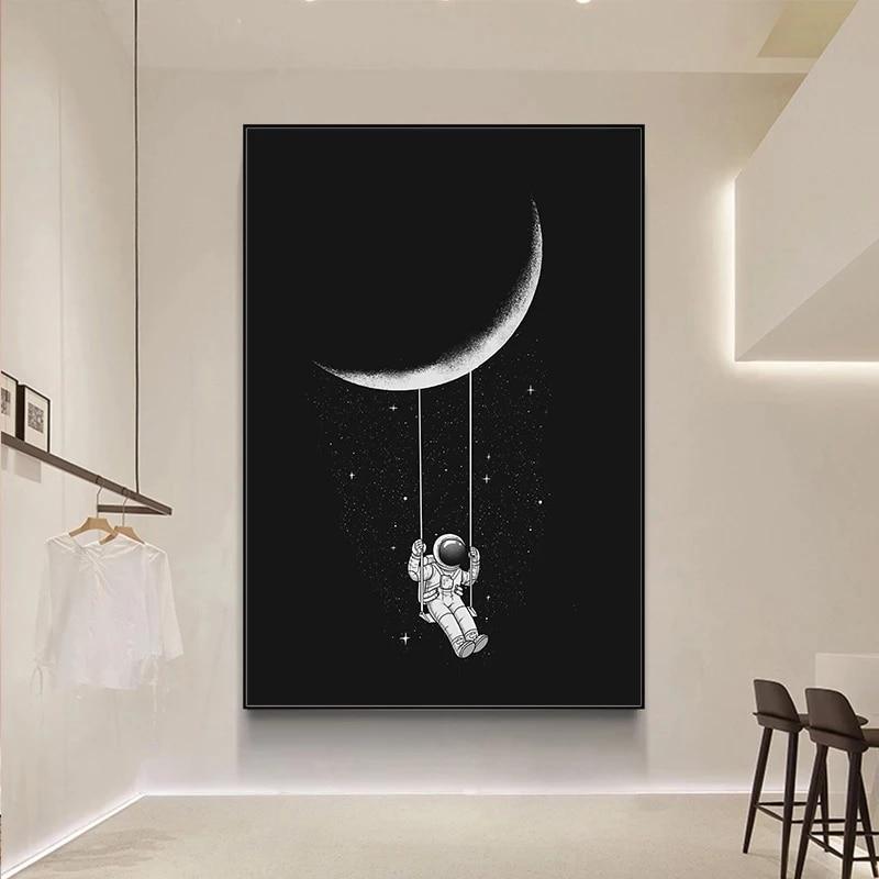Moon Swinging Astronaut Canvas Print