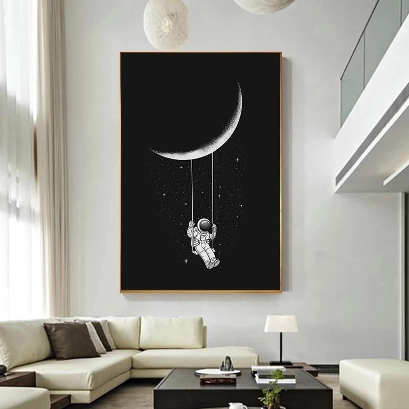 Moon Swinging Astronaut Canvas Print